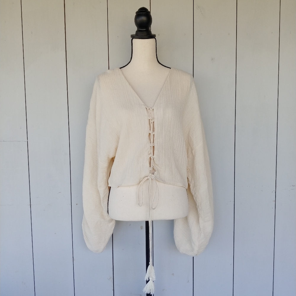 ASOS | Cream Puff Sleeve Lace Up Crop Top